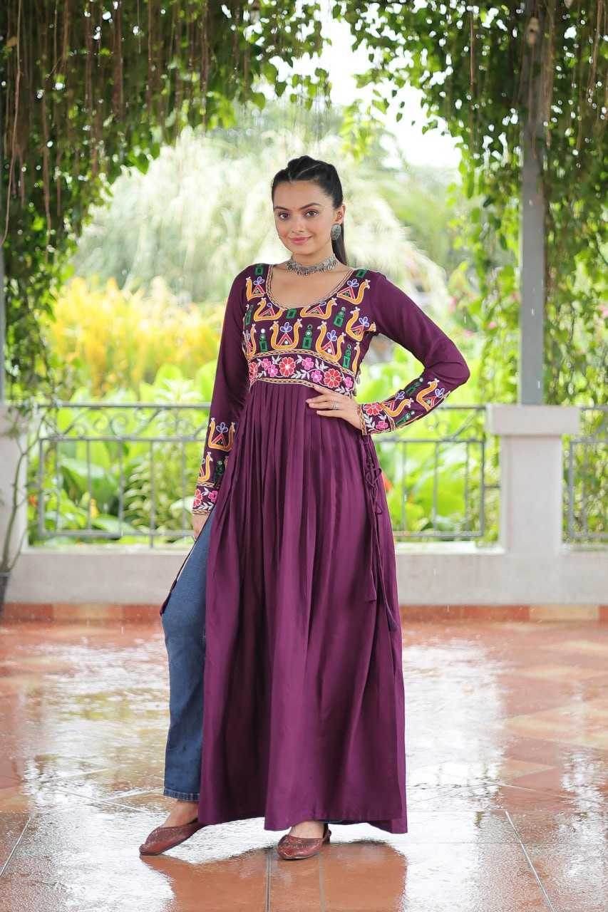 Reyon Cotton Long Embroidered Navratri Kurti - MYLUXURY LANE ENTERPRISE